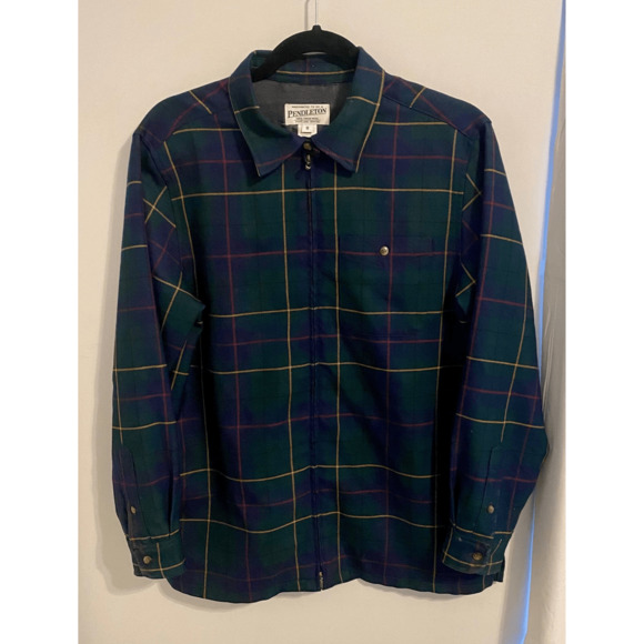 Vintage Pendleton 100% Virgin Wool Tatar Jacket Full Zip Green Yellow Red M - Picture 1 of 12